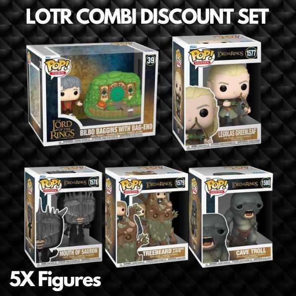 COMBI SET - Funko Pop! Lord of the Rings_ Bilbo w_ Bag-end, Legolas Greenleaf, Mouth of Sauron , Treebeard w_ Merry Pippin, Cave Troll