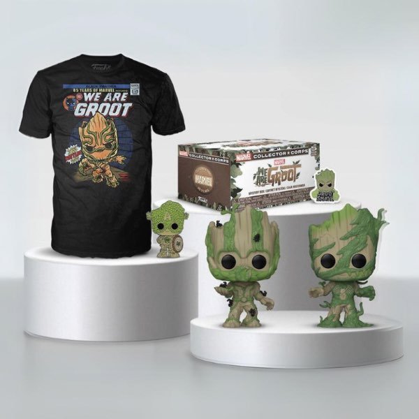 Funko Pop! Marvel Collector Corps - We Are Groot [2 Pops, 2 pins, 1 tee] Size