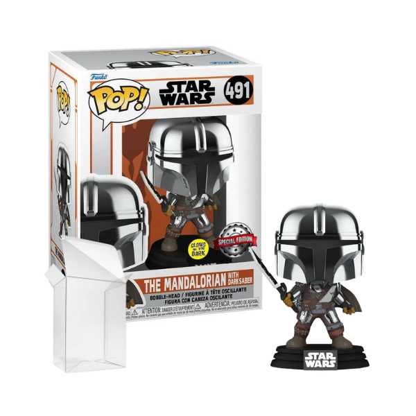 Funko Pop! Star Wars: The Mandalorian with Darksaber #491 Special Edition Exclusive Glow in the Dark