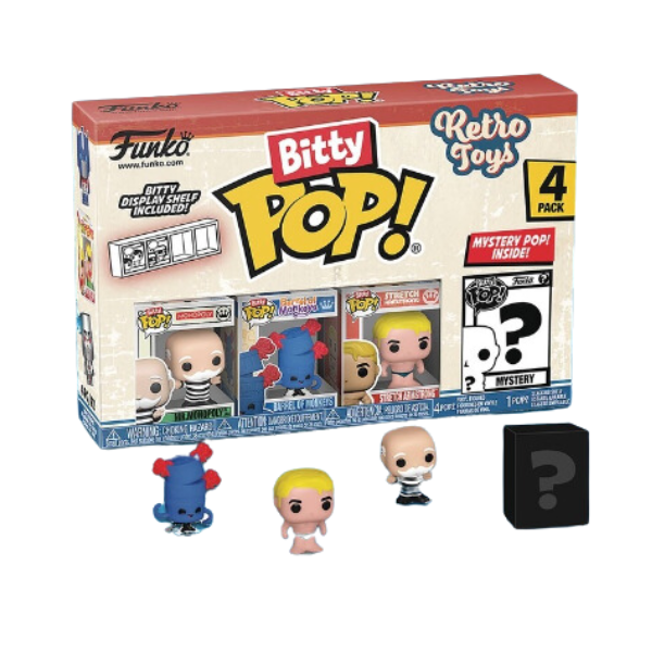 Funko Pop! Retro Toys Bitty 4-Pack - Mr. Monopoly, Barrel of Monkeys, Stretch Armstrong & Mystery