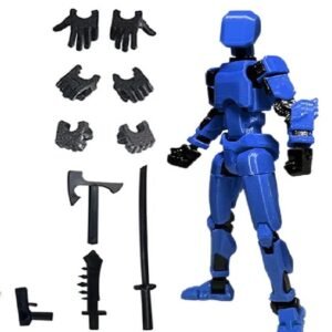 Enluxe Blauwe T13 Stick Action Figure – Flexibele Beweegbare Pop, Verwisselbare Handen en Speelgoedwapens, Creëer je Eigen Gevechtsscene, Perfect voor Kinderen en Verzamelaars