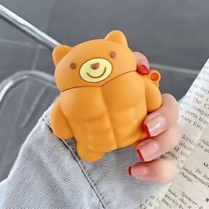 Enluxe Grappige Gespierde Bodybuilder Teddy Beer AirPods Pro 2 Case met Pootjes – Meme Swole Doge Beschermhoes met Sterk Design, Anti-val Bescherming en Draadloos Opladen