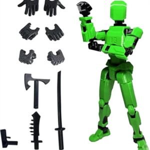 Enluxe Groene T13 Stick Action Figure – Flexibele Beweegbare Pop, Verwisselbare Handen en Speelgoedwapens, Creëer je Eigen Gevechtsscene, Perfect voor Kinderen en Verzamelaars