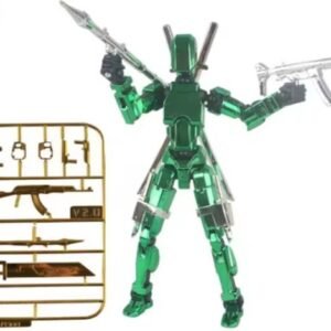 Enluxe Matellic Groen PRO T13 Stick Action Figure – Flexibele Beweegbare Pop, Verwisselbare Handen en Speelgoedwapens, Creëer je Eigen Gevechtsscene, Perfect voor Kinderen en Verzamelaars