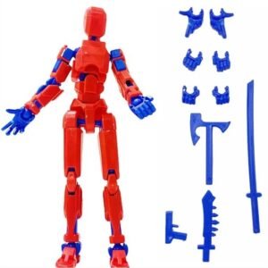 Enluxe Multi T13 Stick Action Figure – Flexibele Beweegbare Pop in Rood en Blauw, Verwisselbare Handen en Speelgoedwapens, Creëer je Eigen Gevechtsscene, Perfect voor Kinderen en Verzamelaars