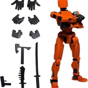 Enluxe Oranje T13 Stick Action Figure – Flexibele Beweegbare Pop, Verwisselbare Handen en Speelgoedwapens, Creëer je Eigen Gevechtsscene, Perfect voor Kinderen en Verzamelaars