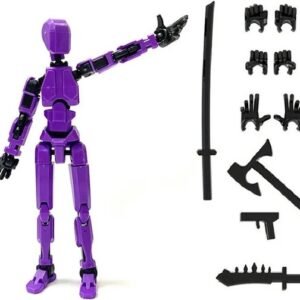 Enluxe Paarse T13 Stick Action Figure – Flexibele Beweegbare Pop, Verwisselbare Handen en Speelgoedwapens, Creëer je Eigen Gevechtsscene, Perfect voor Kinderen en Verzamelaars