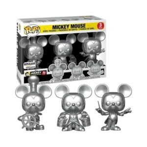 Funko Pop! Disney - Mickey Mouse (Steamboat WIllie / Apprentice / Conductor) Silver 3-Pack Amazon Exclusive