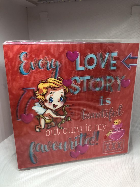 Valentijnskaart kaart Wenskaart Love Story 3D - Liefde - Verjaardag - Met envelop