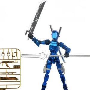 Metallic Blauw/Chrome/Zwart PRO T13 Stick Action Figure – Flexibele Beweegbare Pop, Verwisselbare Handen en Speelgoedwapens, Creëer je Eigen Gevechtsscene, Perfect voor Kinderen en Verzamelaars